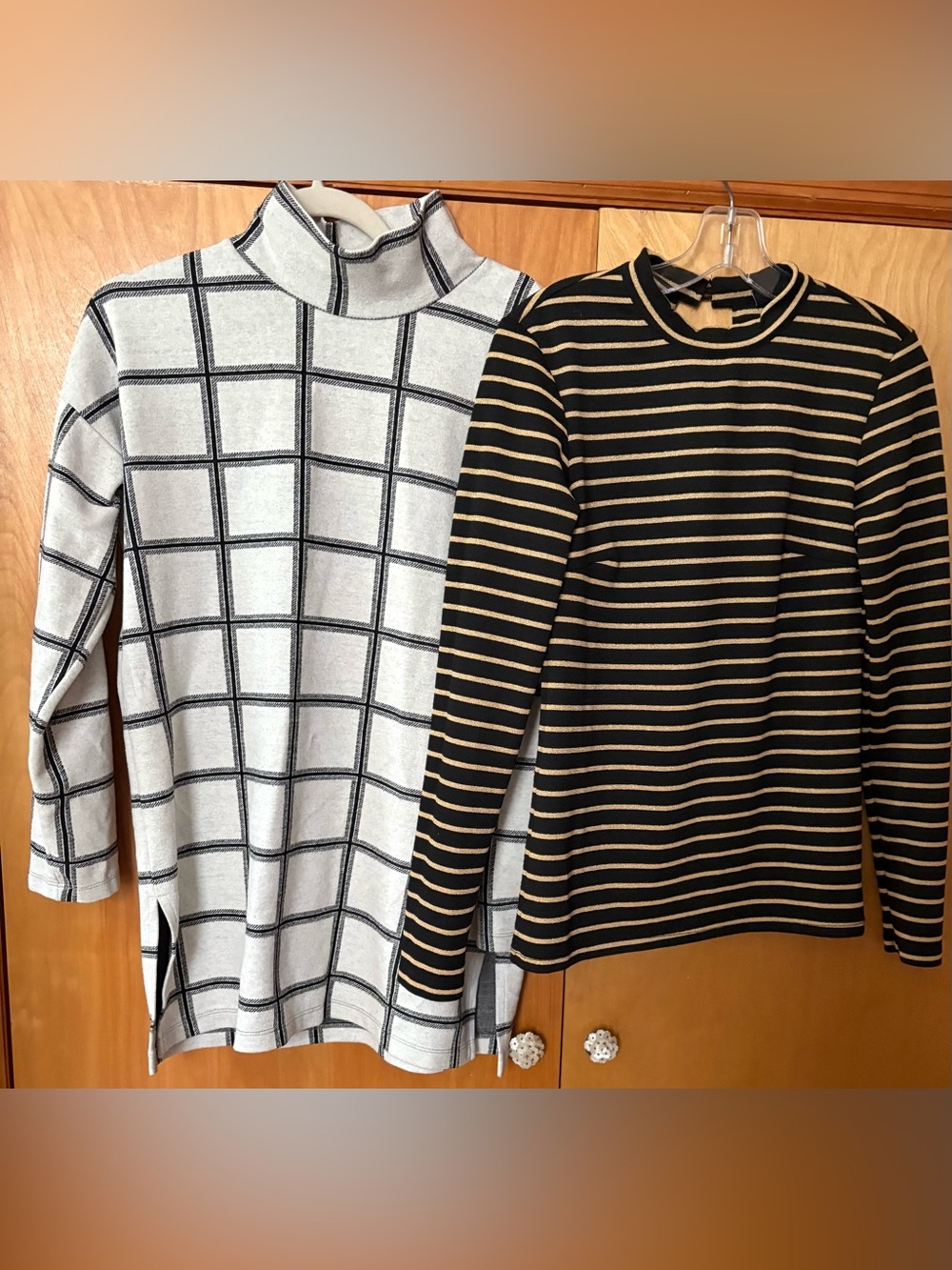 Vila Clothes Top Lot 2 Pcs S Grey Black Grid Tunic Gold Shimmer Stripe
